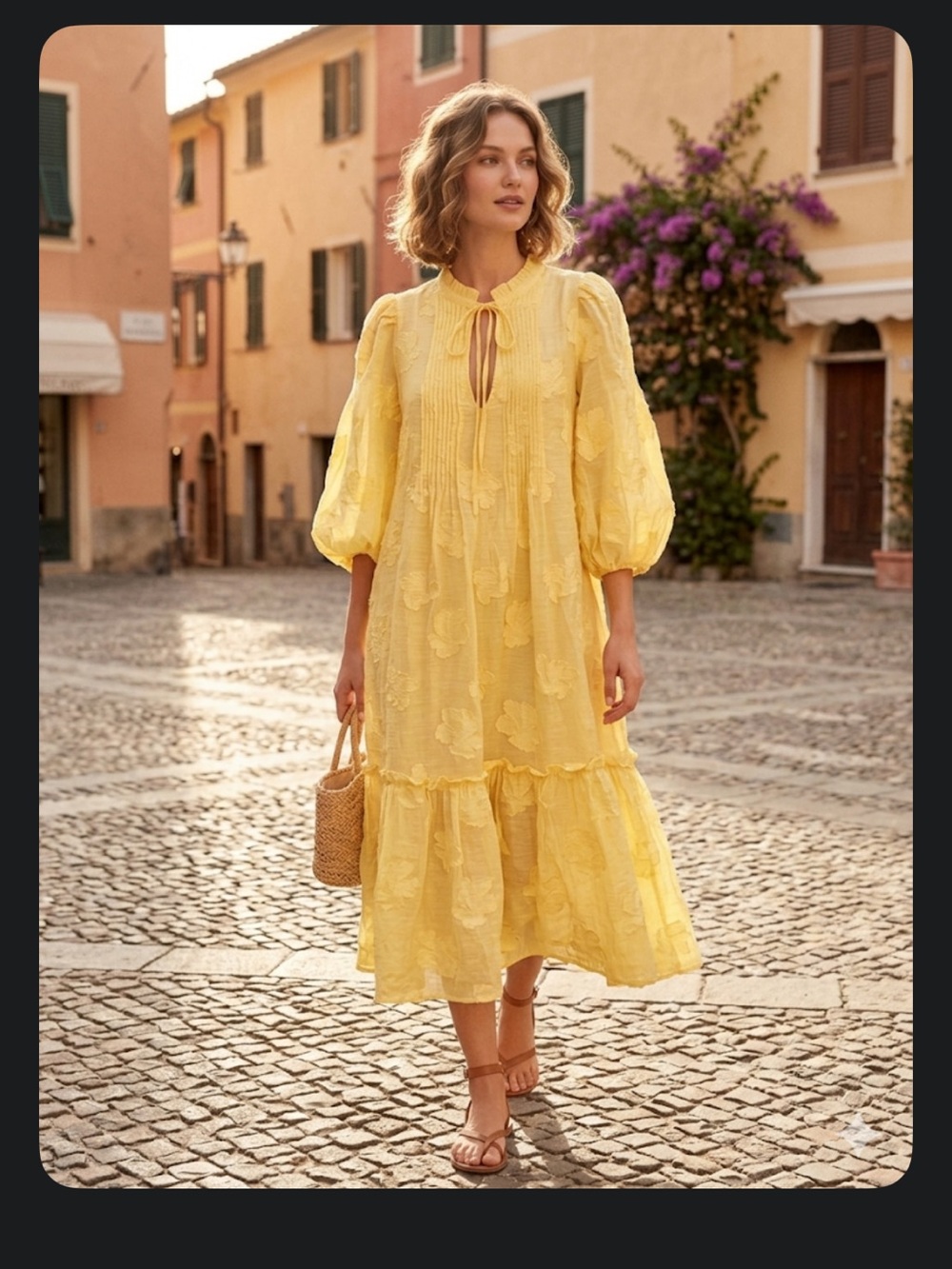 Sundance Yellow Floral Tiered Midi Dress